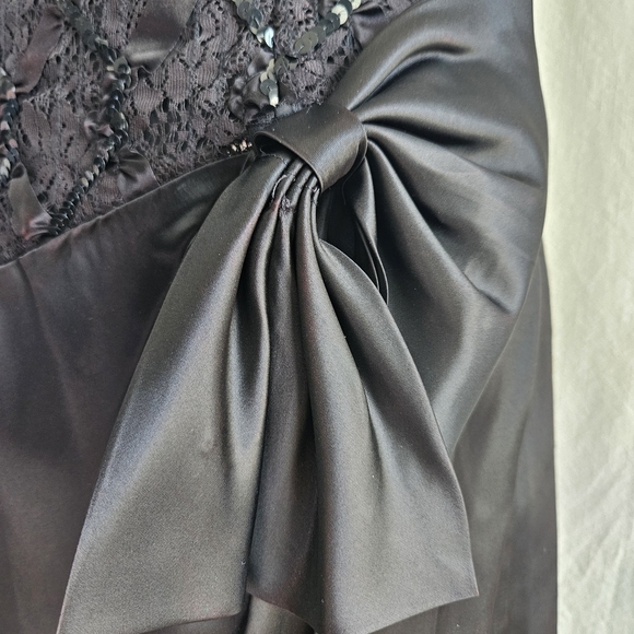 VTG Womens Black Cocktail Dress by Steppin Out Strapless Sequin Lace Bow Sz 6 - Picture 7 of 14